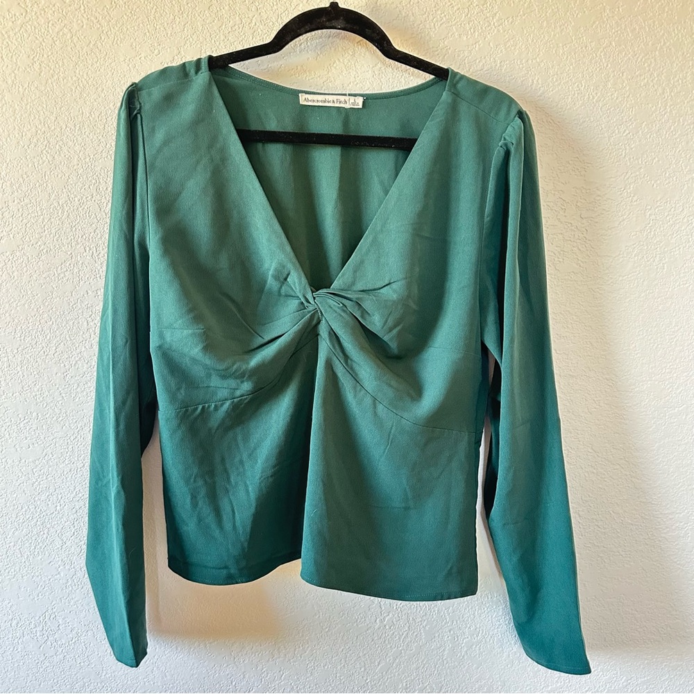 Abercrombie & Fitch Emerald Green Twist front Smocked Back Long Sleeve Blouse